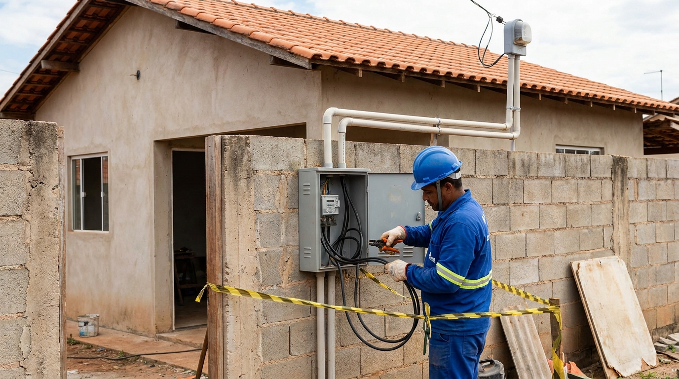 Eletricista instalando padrão de energia em Salvador‑BA